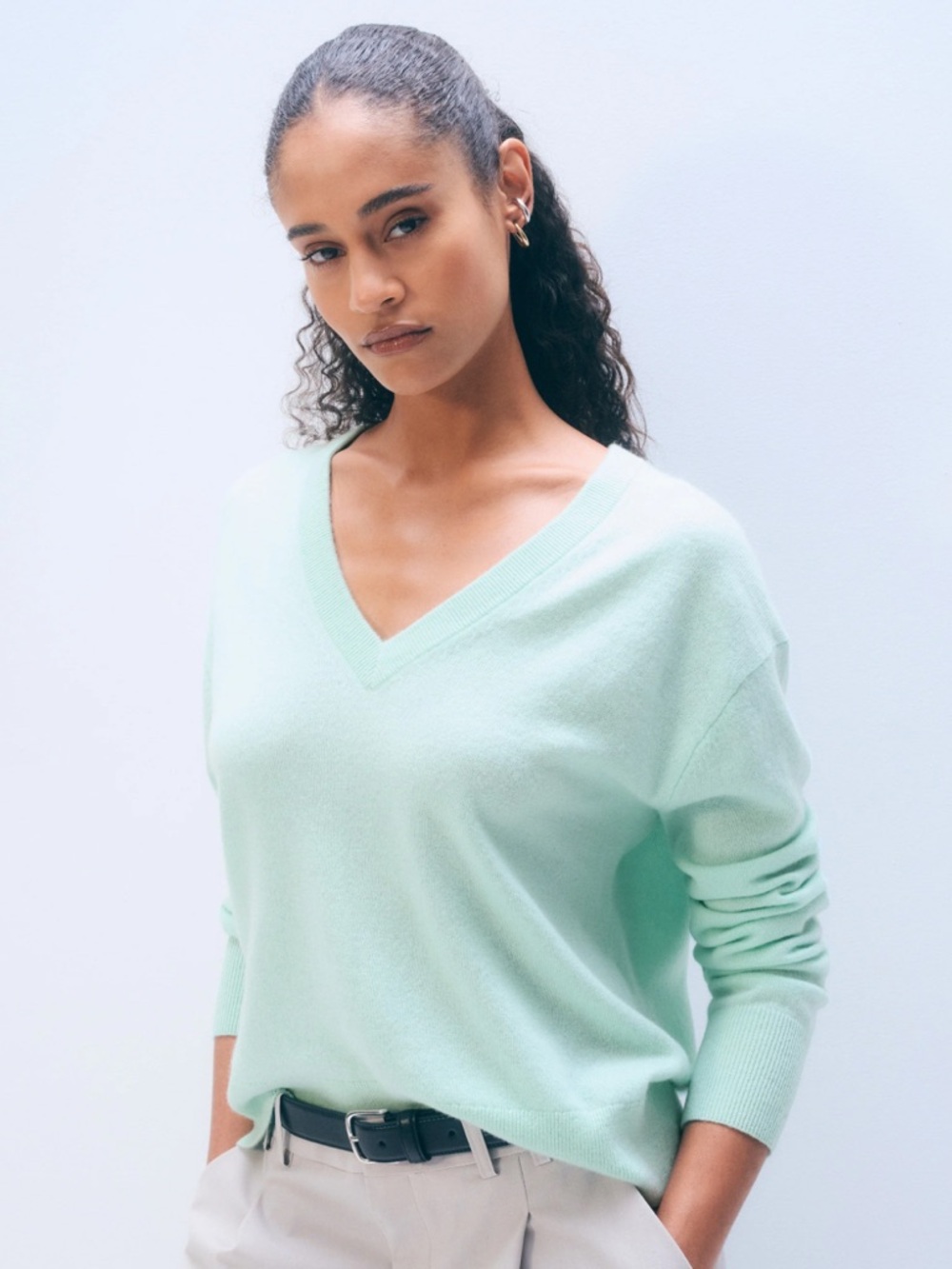 Banana Republic Mint Merino Wool V-Neck Sweater Relaxed XL
